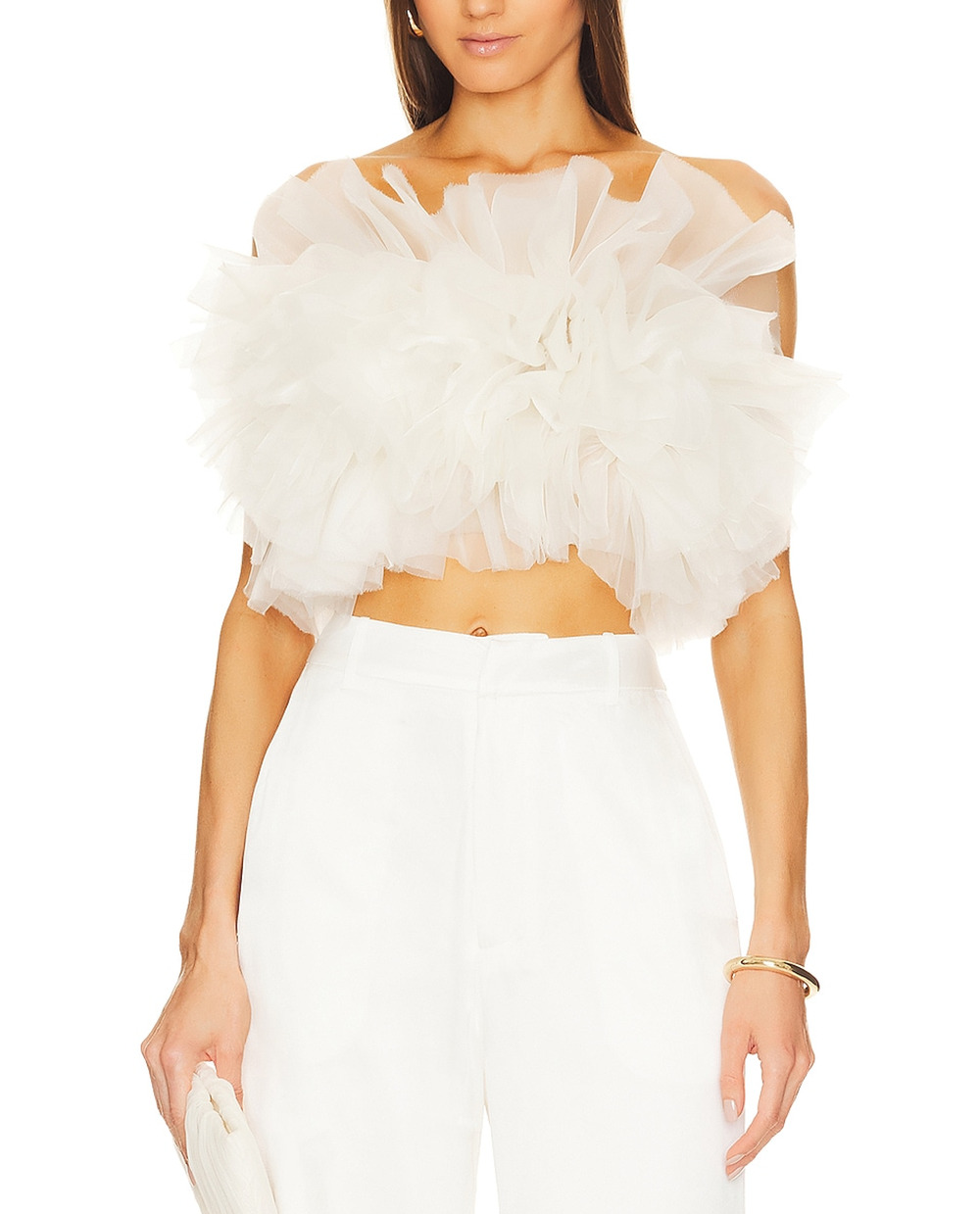 Lapointe Voluminous White Ruffle Poof Bustier Top Size 0